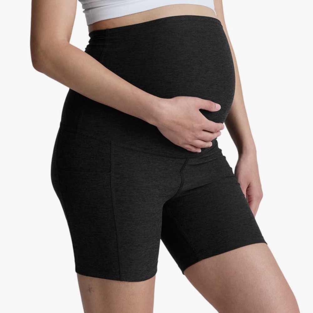 Beyond Yoga Black Maternity Pocket Bike Shorts